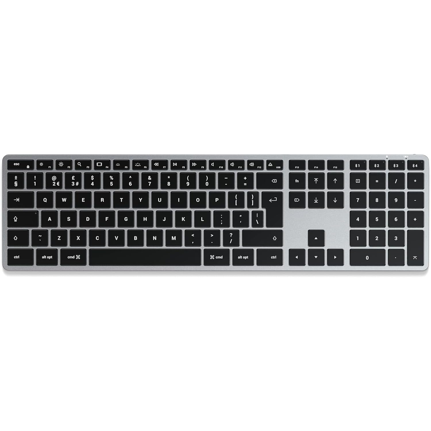 Satechi Slim X3 Bluetooth Backlit Keyboard with Numeric Keypad for Mac, Illuminated Keys & Multi-Device Sync for Macbook Air/Pro M4, iPad Air/Pro M4, iPad, Mac Mini, iMac - Space Grey