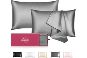 Lacette Mulberry Silk Pillowcase 2 Pack,22 Momme Silk & Wood Pulp Fiber Dual-Sided Pillow Cases Queen Size, Soft Cooling Silk Pillow Cover with Hidden Zipper(Gray)