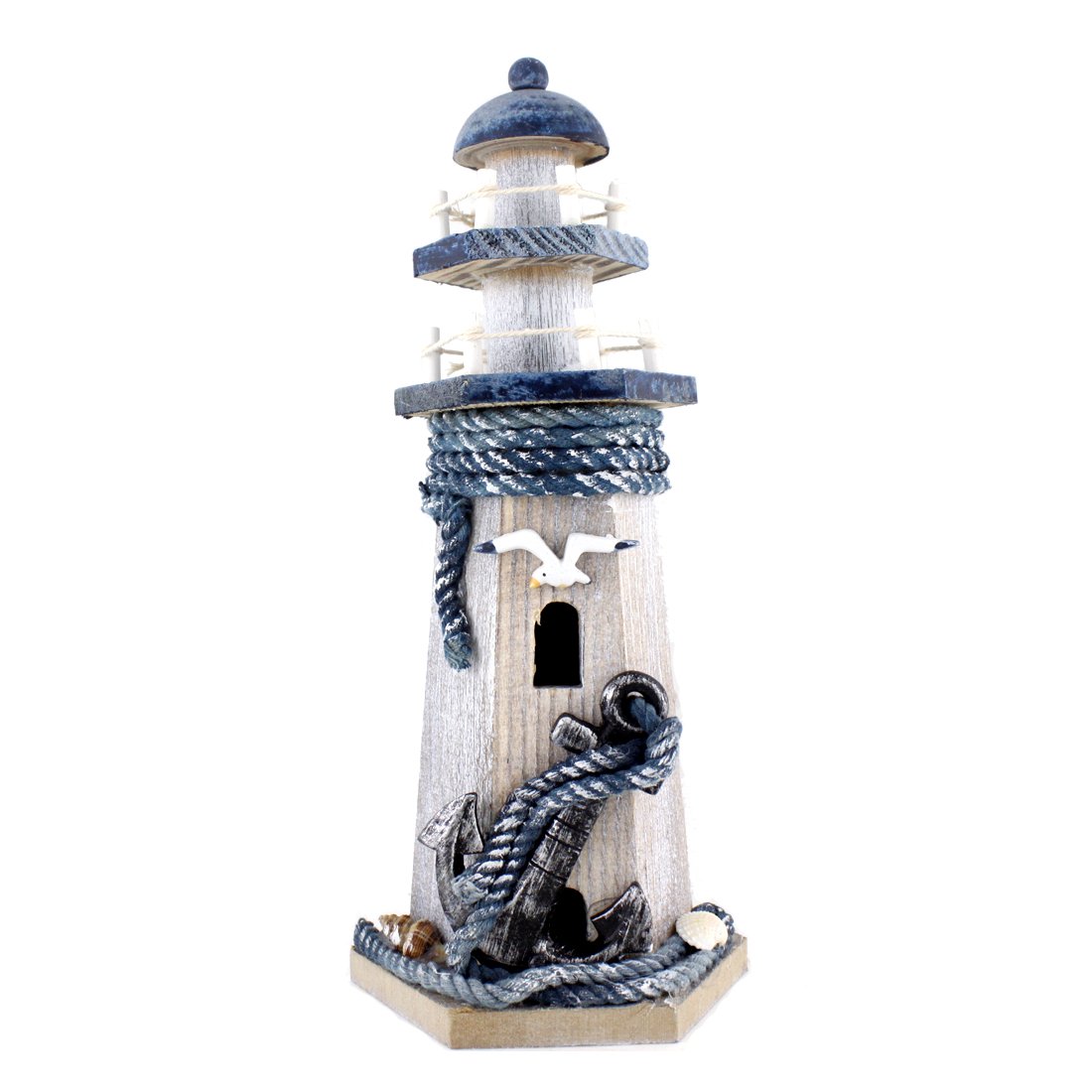 Photo 1 of Chaomian Home Ornaments Anchor Wooden Lighthouse 10.6" High Nautical Themed Rooms Lighthouse