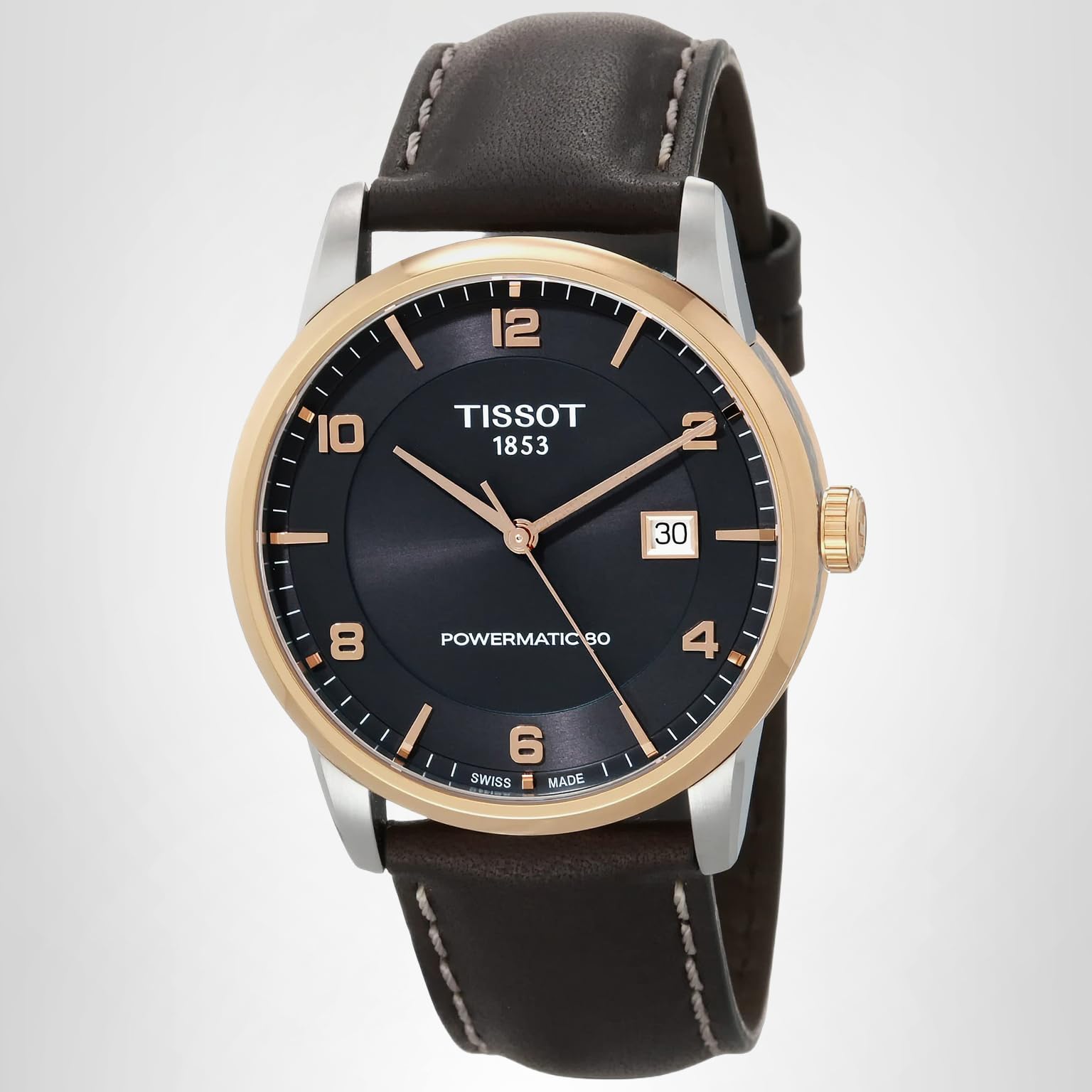 Tissot Mens Luxury 316L Stainless Steel case with Rose Gold PVD Coating Automatic Watch, Brown, Leather, 22 (T0864072606700)
