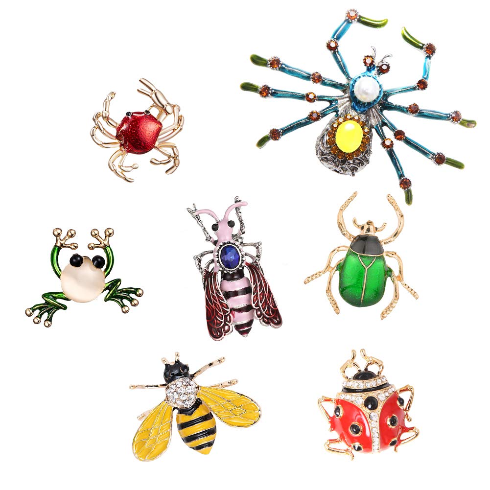 LaMure 7 Pieces Multicolour Crystal Rhinestone Animal Themed Brooch Pins for Women Ladies Jewelry