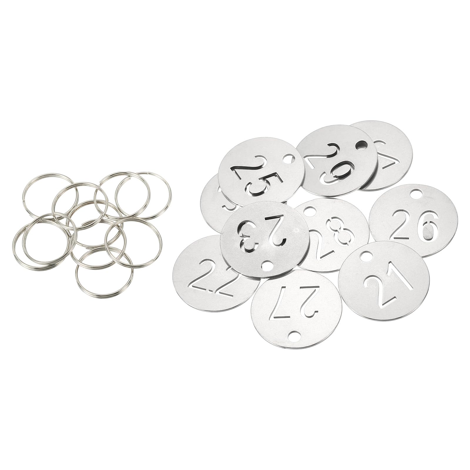 PATIKIL Number Key Tag, 30mm Stainless Steel 21-30 Number ID Tags Keychain Hollowed Numbered Key Tags with Rings Identifiers Keys Label for Dormitory Keys House Lockers