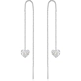 AOBOCO Heart/Butterfly/Cube Threader Dangle Drop Earrings - 925 Sterling Silver Long Chain Earring for Women Baroque Hook Drop Earrings Crystals from Austria