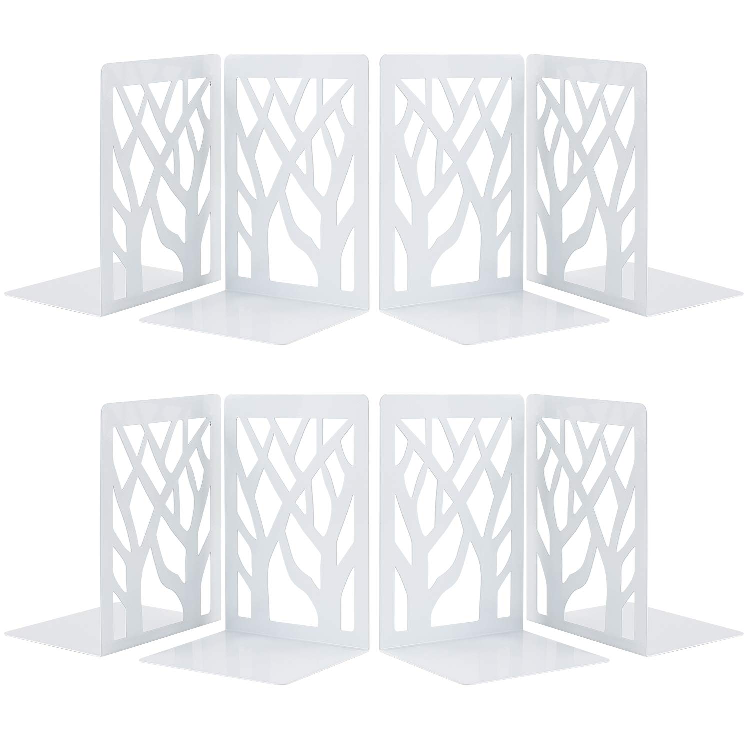 4 Pairs Book Ends, MSDADA Desk Bookends Heavy Duty, Book Ends Holder for Shelves, Metal Bookends for Office&School, Book Shelf Holder Home Decorative, Bookend Supports, Book Stoppers(White)