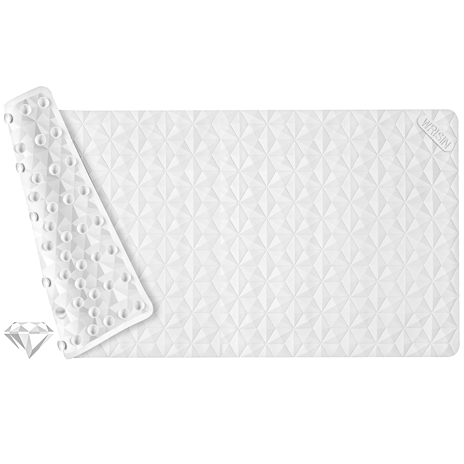 Photo 1 of WRISIN Non Slip Bathtub Mat for Bath Tub Shower Safety - Natural Rubber Mat with Suction Cups ? Drain Holes - BPA/PVC Free Large Bathroom Mat - Machine Washable - Unique Diamond Pattern - 17 × 35 Inch