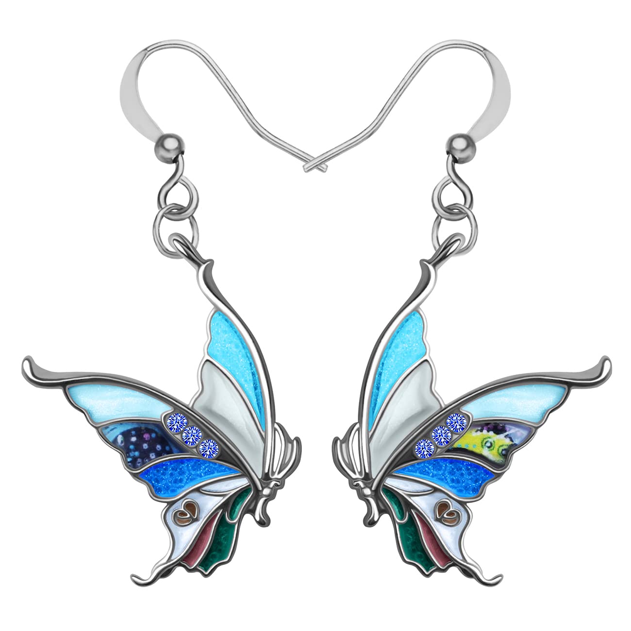 BONSNY Enamel Alloy Rhinestones Butterfly Earrings Drop Dangle Insect Jewellery for Women Girl Charms Gift (Blue)