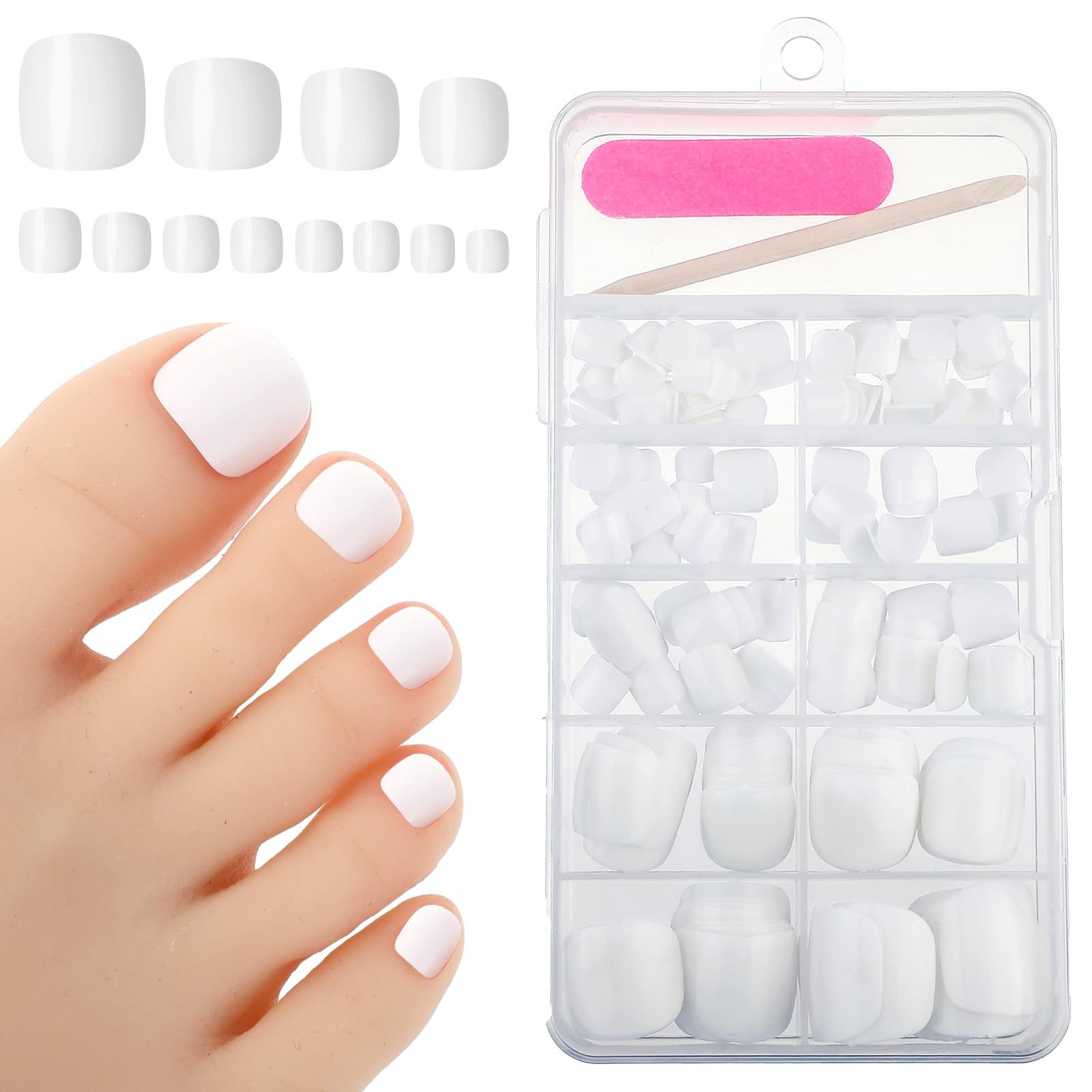 Ouligay 240pcs White Press On Toenails, Short Square Solid Color Fake Toe Nails, Full Cover Glossy White Toenails Press On for Women and Girls Foot Decor