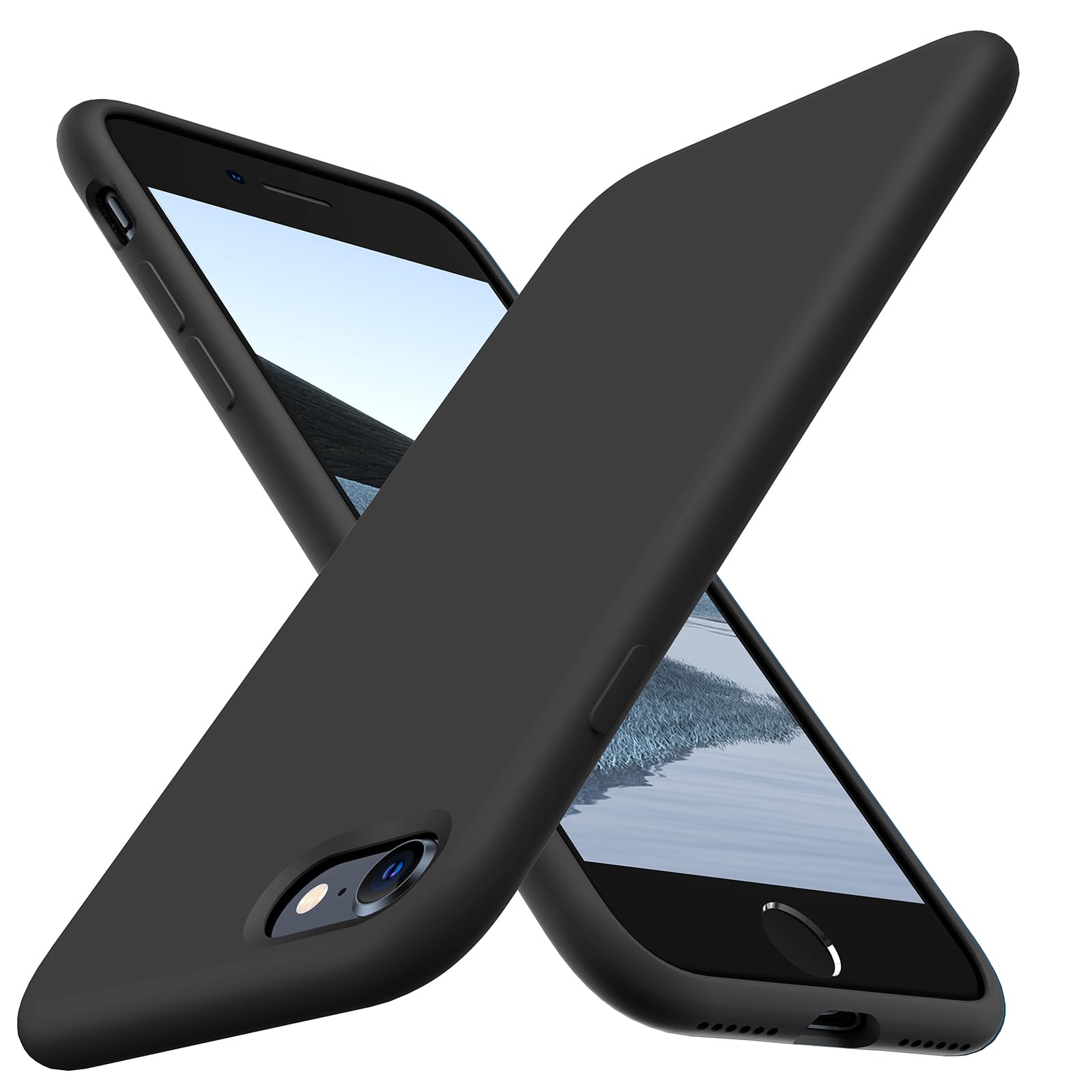 TOCOL Silicone for iPhone SE Case, Liquid Silicone Multi-Color Slim Silky-Soft Touch Anti-Scratch Shockproof Protective Phone Cover, Black