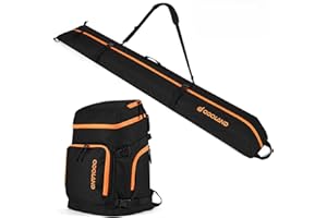Odoland Ski Bag and Boot Bag Combo, Padded Ski Bags for Air Travel, Snowboard Backpack Fit Ski Up to 200cm, Waterproof Double Bag for Storage, Transport Ski Gear, Men Women