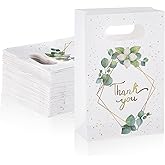 60 Pcs Greenery Eucalyptus Thank You Gift Bags With Handles - Paper Bags Bulk for Business, Party, Merchandise, Boutique, Wedding, Birthday