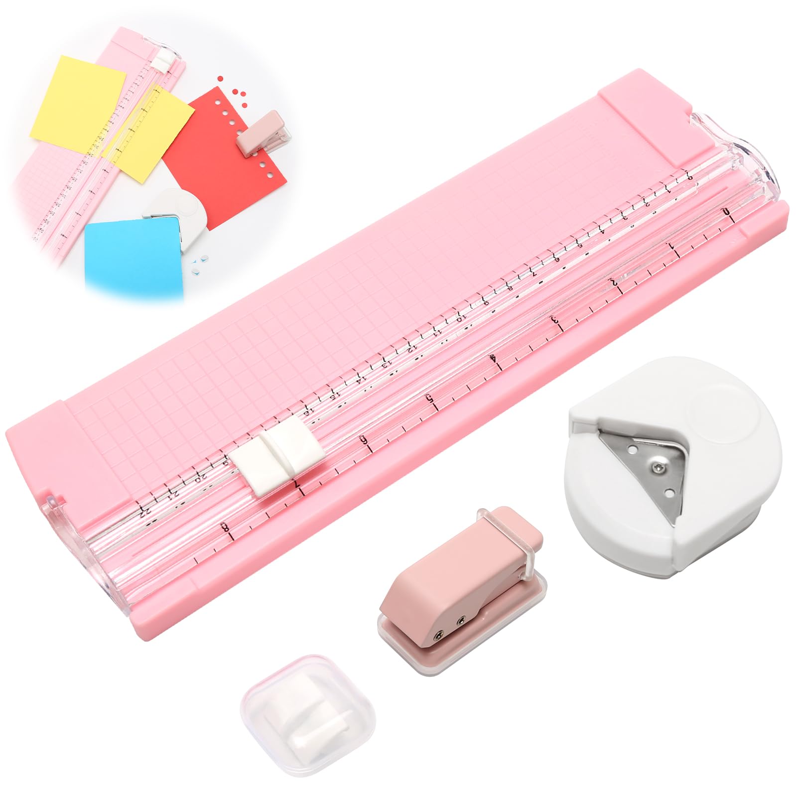 3 Pcs Paper Cutters Tool for Crafts, Papers Cutter A4 with Replacement Blade, Corner Rounder and Single Hole Puncher 3mm for Paper, Photo, Card