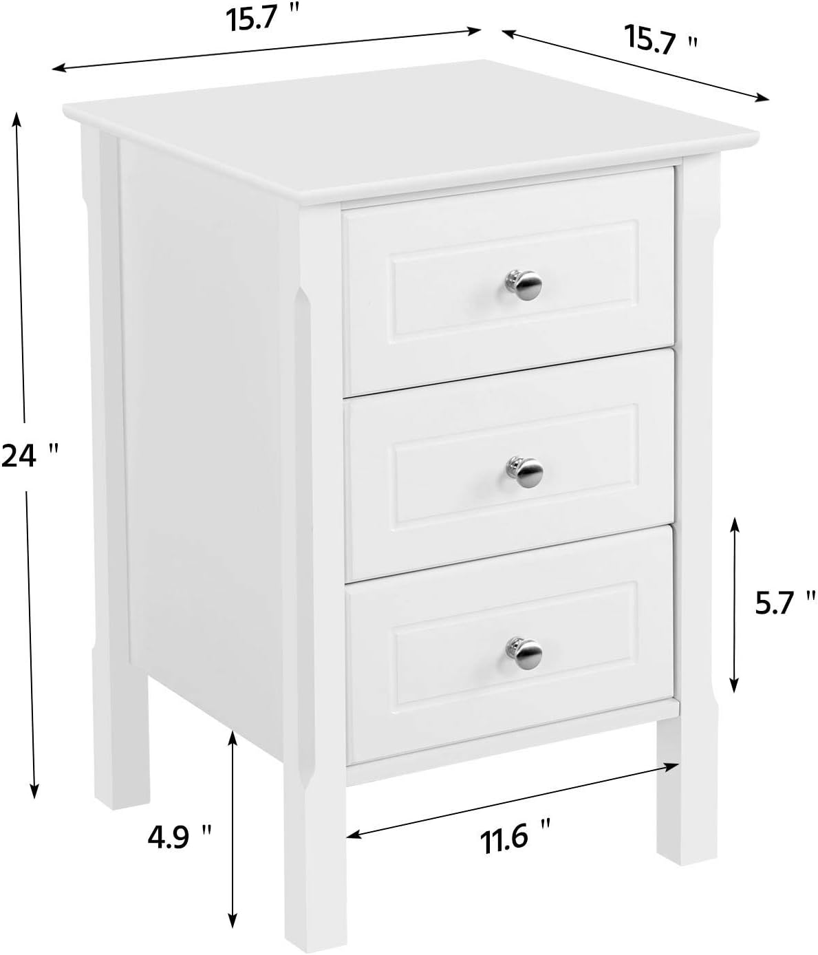 YAHEETECH White Wood Nightstand 3 Drawers Bedside Table Cabinet with Solid Wood Legs Bedroom Furniture: Furniture & Decor