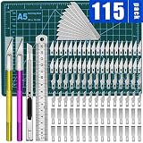 115Pcs Exacto Knife Upgrade Precision Carving Craft Knife,Hobby Knife,Exacto Knife Kit,100 Spare Exacto Knife Blades for Art, Scrapbooking,Stencil