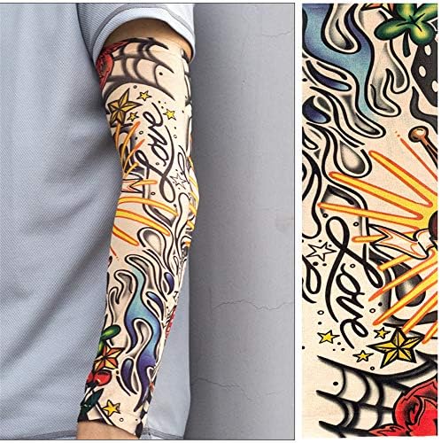 Tattoo Arm Sleeves, Sports Arm Sleeves, Arts Fake Temporary Tattoo Sleeve Seamless Hand Warmer Outdoor Sunscreen Riding Cycling Elbow Braces For Boys, Men, Women (C)