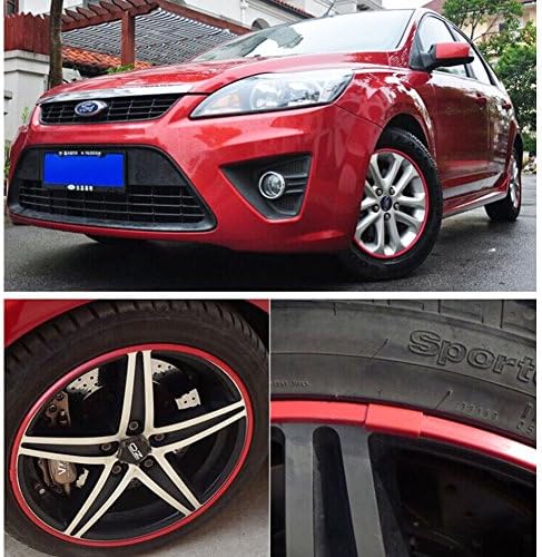 Leadercolor Stretchable Rubber Protection ring Car Wheel Trim Strip with no glue Color Red