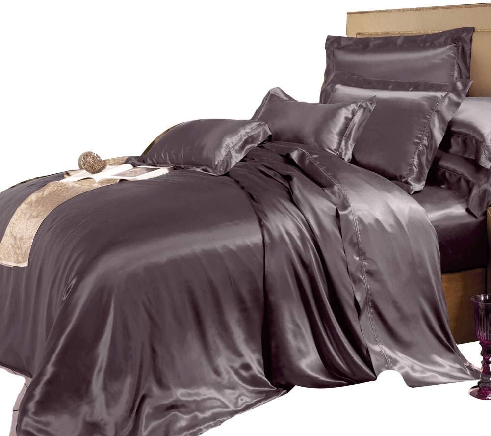 THXSILK 19mm 100% Silk Duvet Cover, 1 Duvet Cover ONLY, High End Collection Down Comforter Quilt Cover with Zipper Closure - Seamless, Ultra Soft, King Size, Dark Thistle