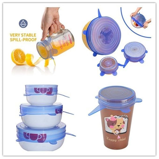 6pcs silicona Stretch tapas, Multi Tamaño estirable fundas para ...