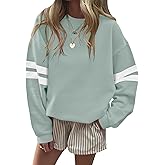 TICTICMIMI Women's Fleece Crewneck Sweatshirts Oversized Striped Long Sleeve Tops Fall Clothes