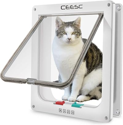 CEESC Large Cat Flap 4 Way Locking White Weatherproof Door Doorway 11x9.8 in