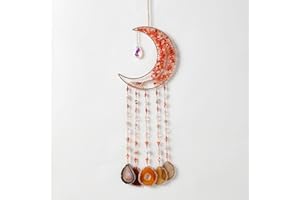 PRETTY JOLLY Agate Gemstone Dream Catcher 7 Chakra Tree of Life Dream Catcher with Rainbow Crystal Stones Handmade Dreamcatcher Wall Decor for Adults Boys Girls,Bedroom,Wedding,Garden,Bless Gift(Orange Moon)