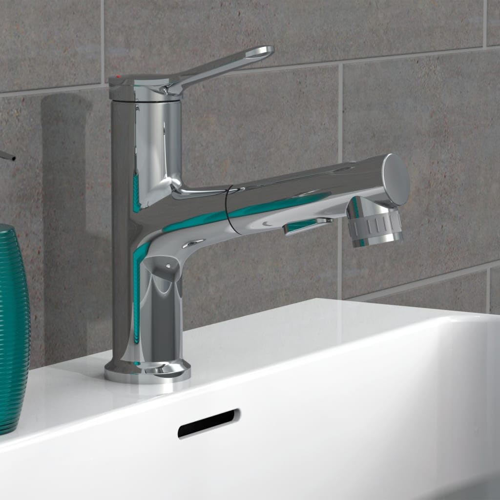 EISL NI075VARCR Variable Washbasin Tap with Pull-Out Shower, Bathroom Tap with Opening on The Top, Tap for The Sink with Shower Jet, Chrome