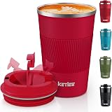 KETIEE 380ml Insulated Travel Mug with Leakproof Lid Red