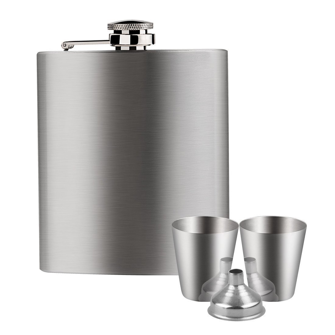 KoKeo_Store Stainless Steel Hip Flask Set with Gift Box 7oz 196ml Hip Flask with Funnel & Shot Cups Stainless Steel Hip Flask Portable Flagon Wine Bottle for Liquor/Wine/Whiskey (Silver)