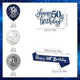 Yontree Navy Blue Silver 50th Birthday Decorations Set with Balloons & Banner view 4