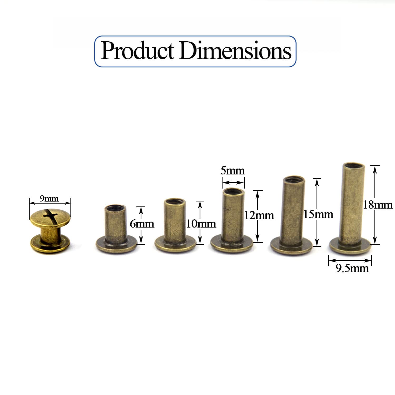 Alloygold 160Pcs Chicago Screws Leather Rivets Assorted Screw Rivets M5 Chicago Binding Screws for Decorate and Repair Leather Craft Belt Bag Shoes Purse Bookbinding (Bronze, M5*6,10,12,15,18)