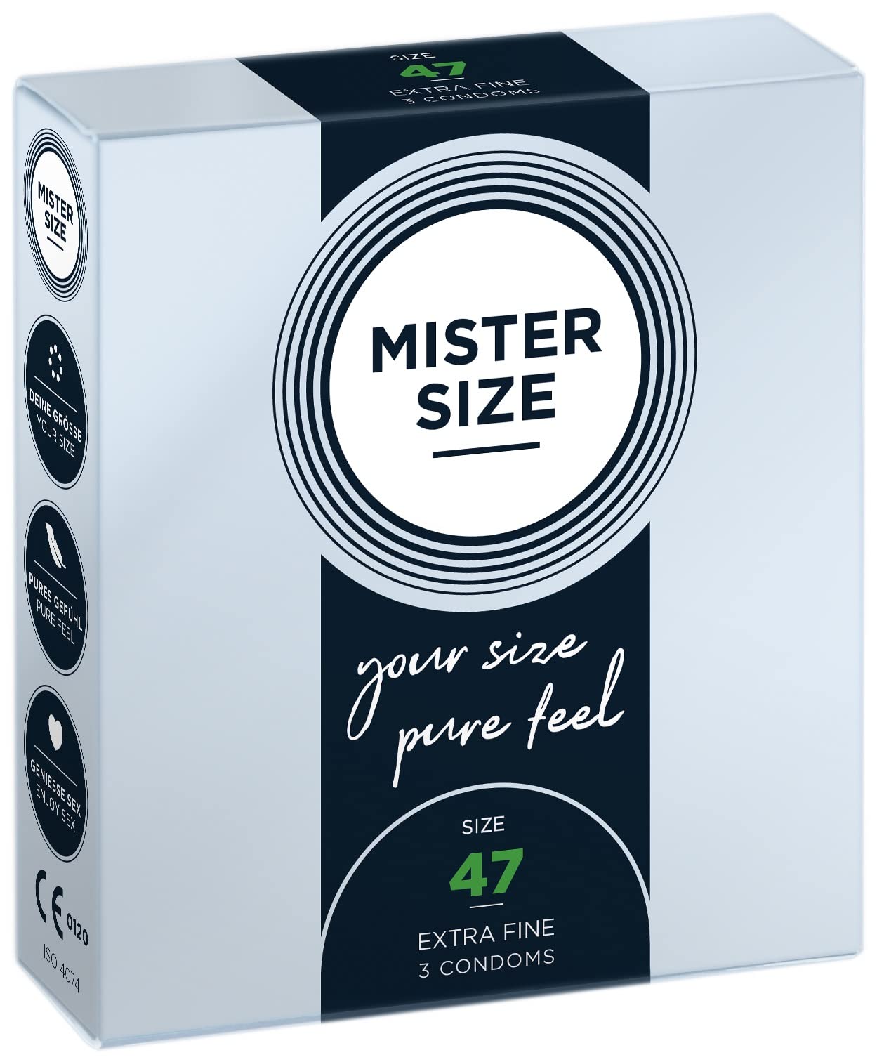 MISTER SIZE 47mm Ultra-Sensitive Condoms for Men - Extra Thin, Extra fine, Extra lube/Made from 100% Natural Rubber Latex in Your Size XS - S/Real Feel Pack of 3
