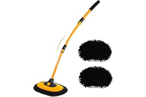 Car Wash Brush Kit with Telescopic Handle, 43" 15° Curved Microfiber Mop Head for RV Truck Camper, Scratch-Free Auto Detailin