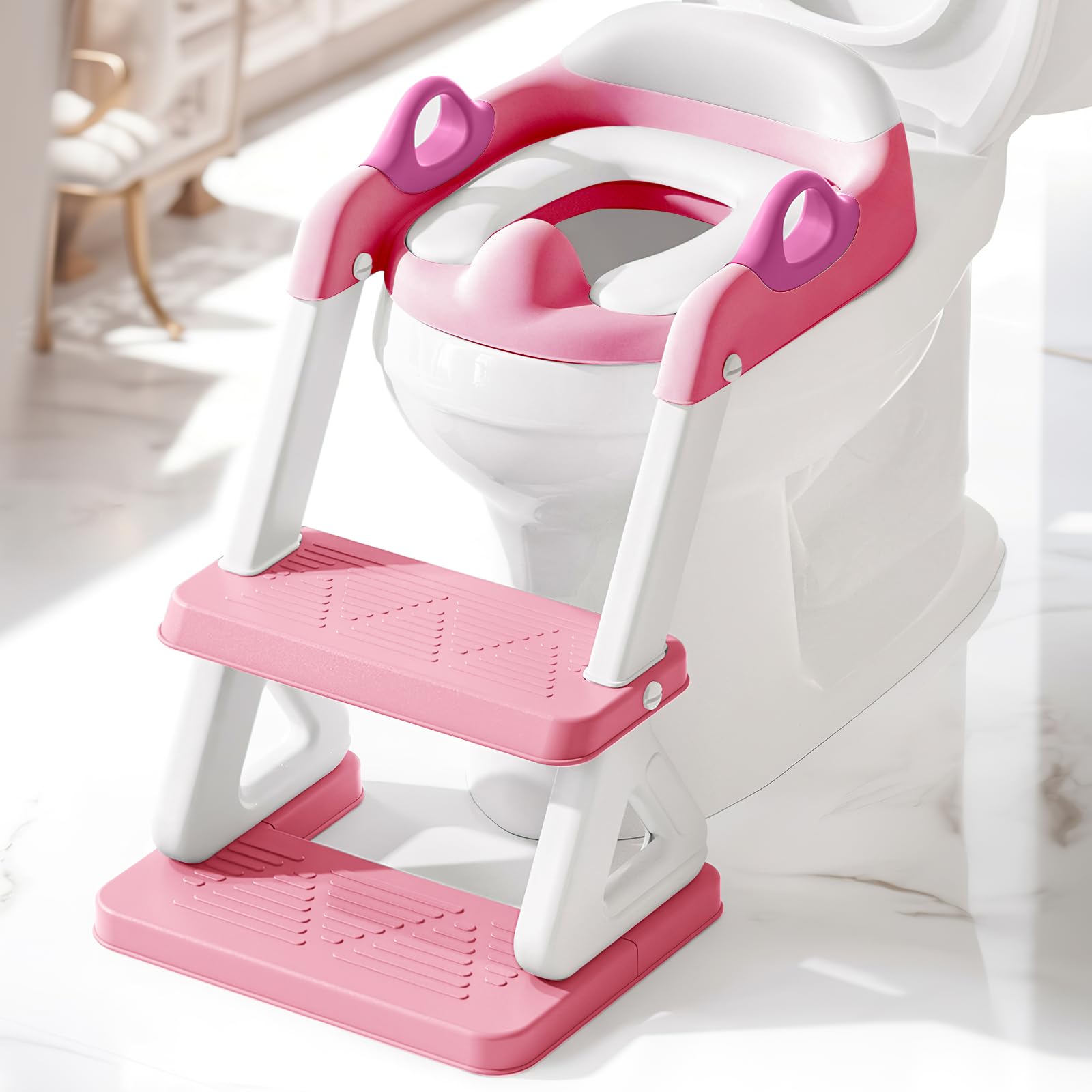 Photo 1 of *MISSING HARDWARE* Potty Training Toilet Seat with Step Stool Ladder for Boys and Girls, 2 in 1 Potty Training Toilet, Splash Guard Anti-Slip Pad Step Stool ?Pink