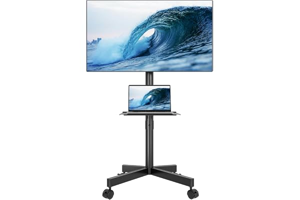 BONTEC Mobile TV Stand, Rolling TV Stand for 23-60 Inch Screens, Adjustable Floor TV Stand with Locking Wheels and Media Shel