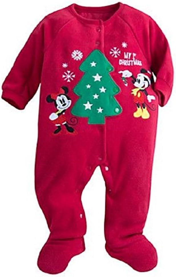 DISNEY STORE MICKEY MINNIE MOUSE "MY 1ST CHRISTMAS" SLEEPER - RED (6-9 mo)