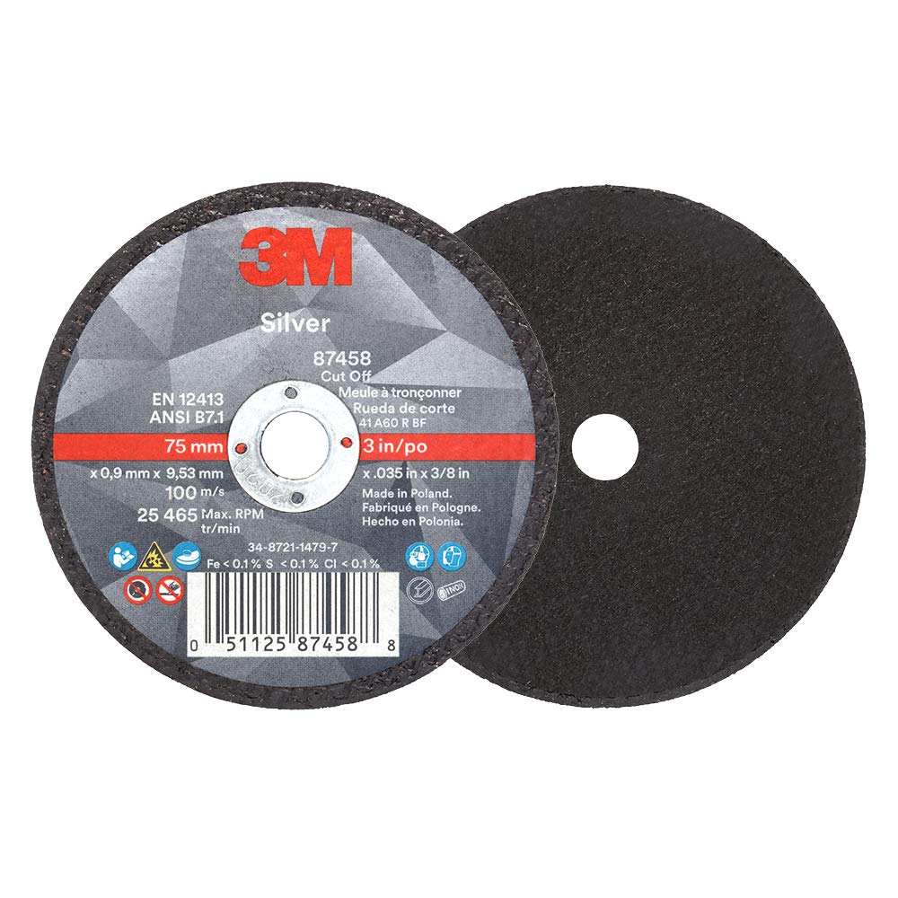3M Silver Cut-Off Wheel - Type 1 Metal Cutting Wheel - For Angle Grinder or Cut-Off Tool - 3" x .035" x 3/8" Arbor Hole - 87458: Industrial & Scientific