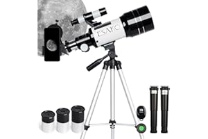 ESAKO Telescope for Kids & Beginners, 70mm Aperture Portable Telescopes with 3 Eyepieces, Height Adjustable Tripod & Phone Adapter & Remote Control