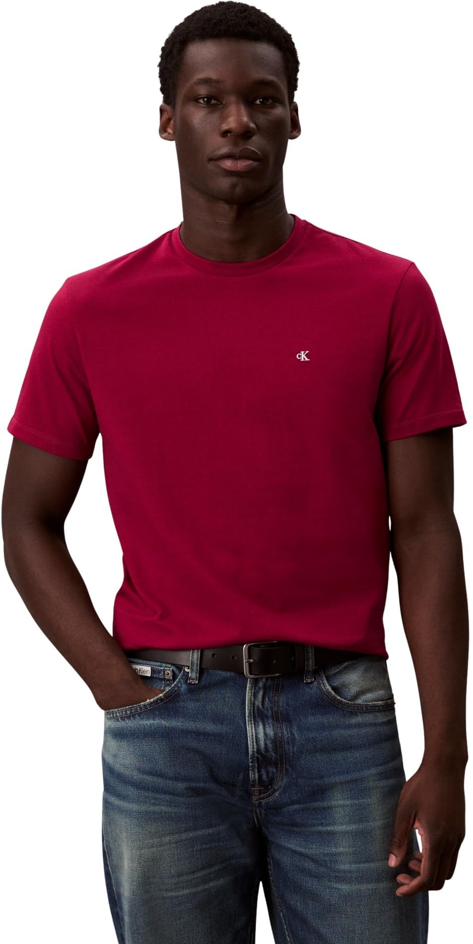 Calvin Klein Herren T-Shirt Kurzarm Classic Monogram Tee mit Rundhalsausschnitt, Rot (Beet Red), L