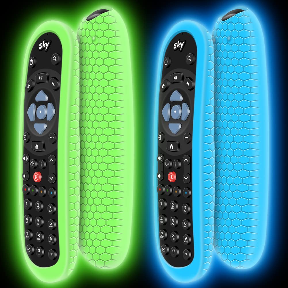 2 Pack Cover for Original Sky Q Voice Remote Control SKY135,Sky Glass Remote Protective Silicone Case SKY Q Touch and Non-Touch Remote Control Sleeve Skin Holder Back Protector (Glow Blue+Glow Green)
