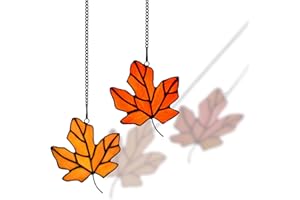 HomeBeauty PA0016 Maple Leaf Suncatcher, Stained Glass Window Hanging, Tiffany Style Leaves Decorations Gifts (Maple Leaf, Orange, Set of 2)