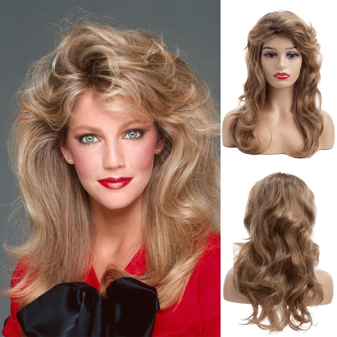Photo 1 of Sallcks Womens 80s Blonde Wig Long Layered Blonde Wigs with Bangs 80s Vintage Cosplay Costume Disco Hair Wig