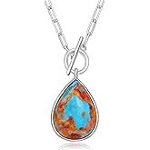 AIBAO Natural Turquoise/Coral/Lapis Lazuli/Malachite Necklaces for Women Sterling Silver Gemstone Toggle Necklace Western Boho Jewelry