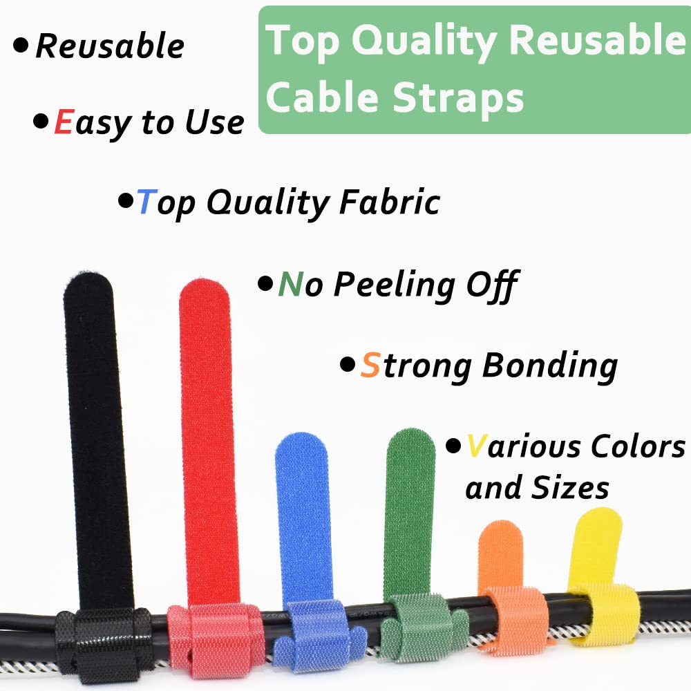 80pcs Cable Ties Reusable Multicolor Wire Ties Cable Management Cord Ties Reusable for Electronics Hook and Loop Cable Ties for Computer 4 6 8 Inch with 6 Colors