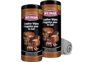 Weiman Leather Wipes - 2 Pack with Microfiber Cloth - Clean Condition UV Protection Help Prevent Cracking or Fading of Leathe