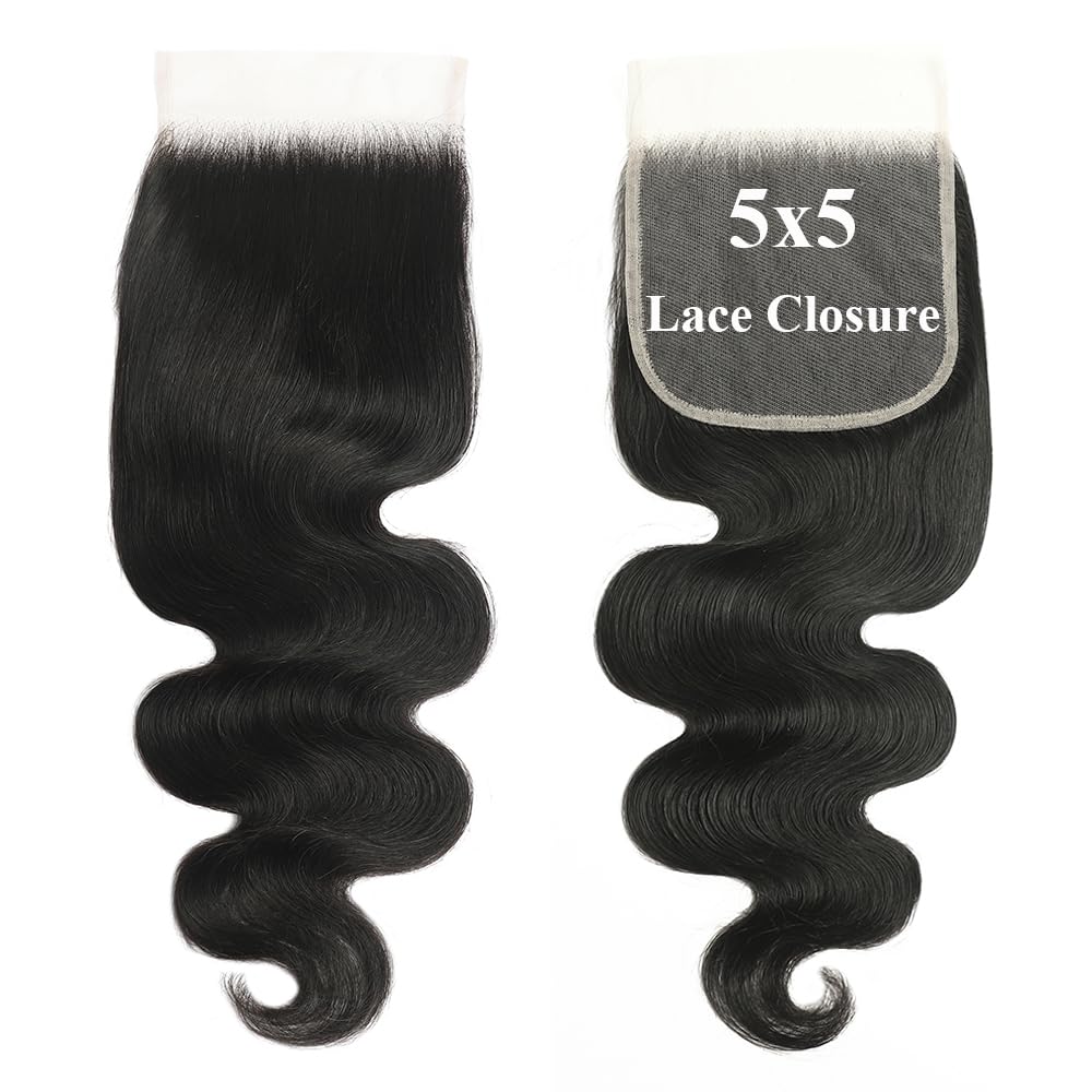 Photo 1 of 5x5 HD Lace Closure Body Wave Transparent HD Lace Closure 12A Brazilian Virgin Human Hair Closure Free Part Pre Plucked with Baby Hair Natural Color 16 Inch