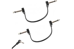 2-Pack 6 Inch 12inch Guitar Patch Cables 15 CM, 1/4" TS Right Angle Effect Pedal Flat Cables, Pedal Board Patch Cables, Black