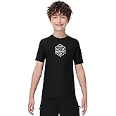 Runhit Boys BJJ Rash Guard Short Sleeve Kids Jiu Jitsu No Gi Youth Compression Shirts for Training MMA Wrestling Boxing UPF50