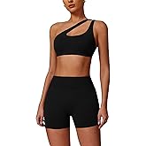 ABOCIW Workout Sets for Women Crossover High Waist Biker Shorts One Shoulder Sports Bra 2 Piece Gym Yoga Outfits