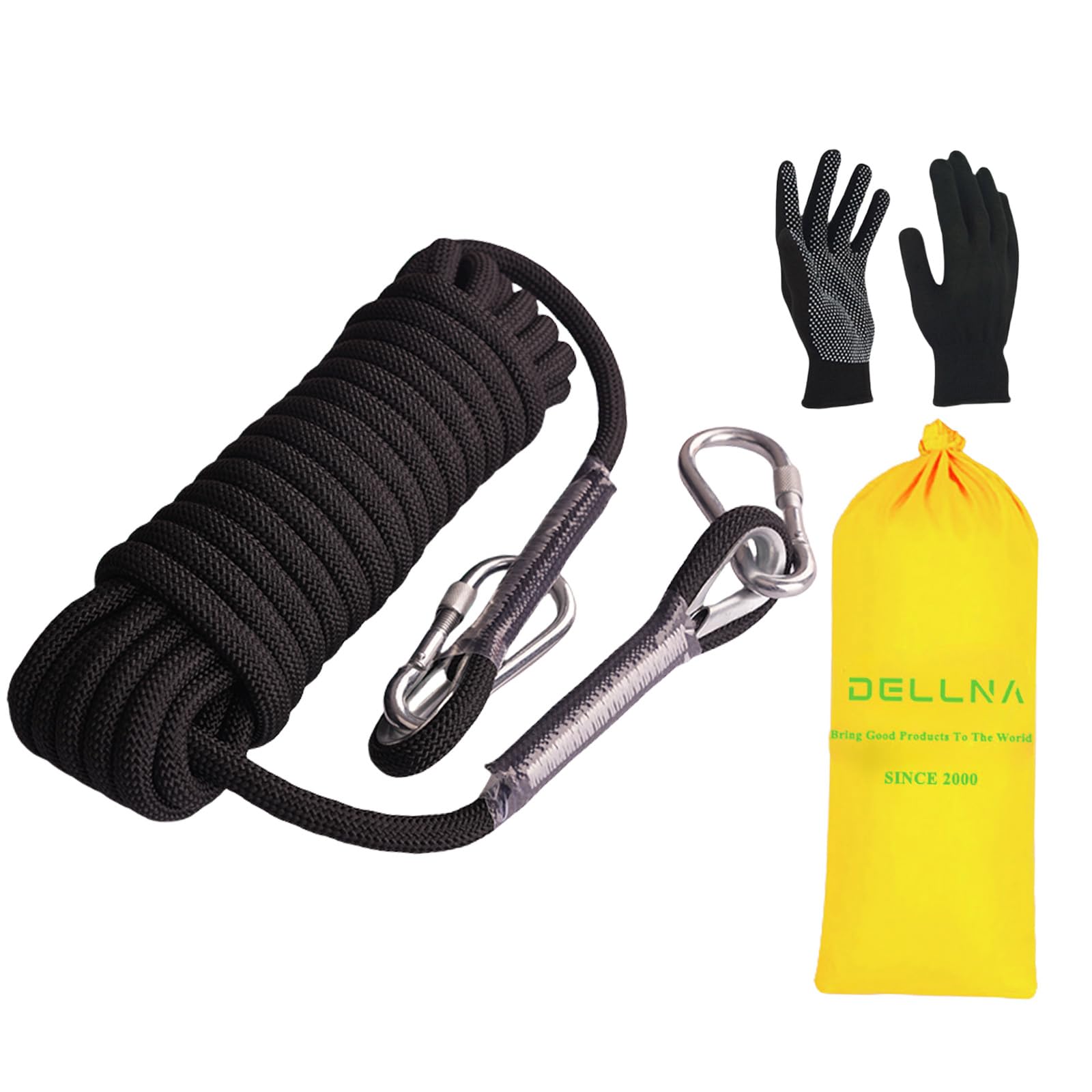 Photo 1 of Dellna Outdoor Static Climbing Rope for Adults - High Strength Rope for Rock Climbing, Tree Climbing, Hiking, Arborist, Rescue & Camping - Black(10m/32ft, 20m/64ft, 30m/96ft)