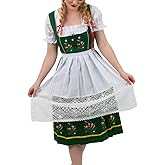 Dirndl Trachten Haus 3-Piece Long Mid Calf Green German Embroidered Oktoberfest Dirndl Dress