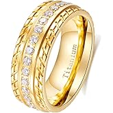 ringcolor Black Gold Plated 8mm Purple AAA CZ Titanium Steel Mens Ring Men Wedding Band Man